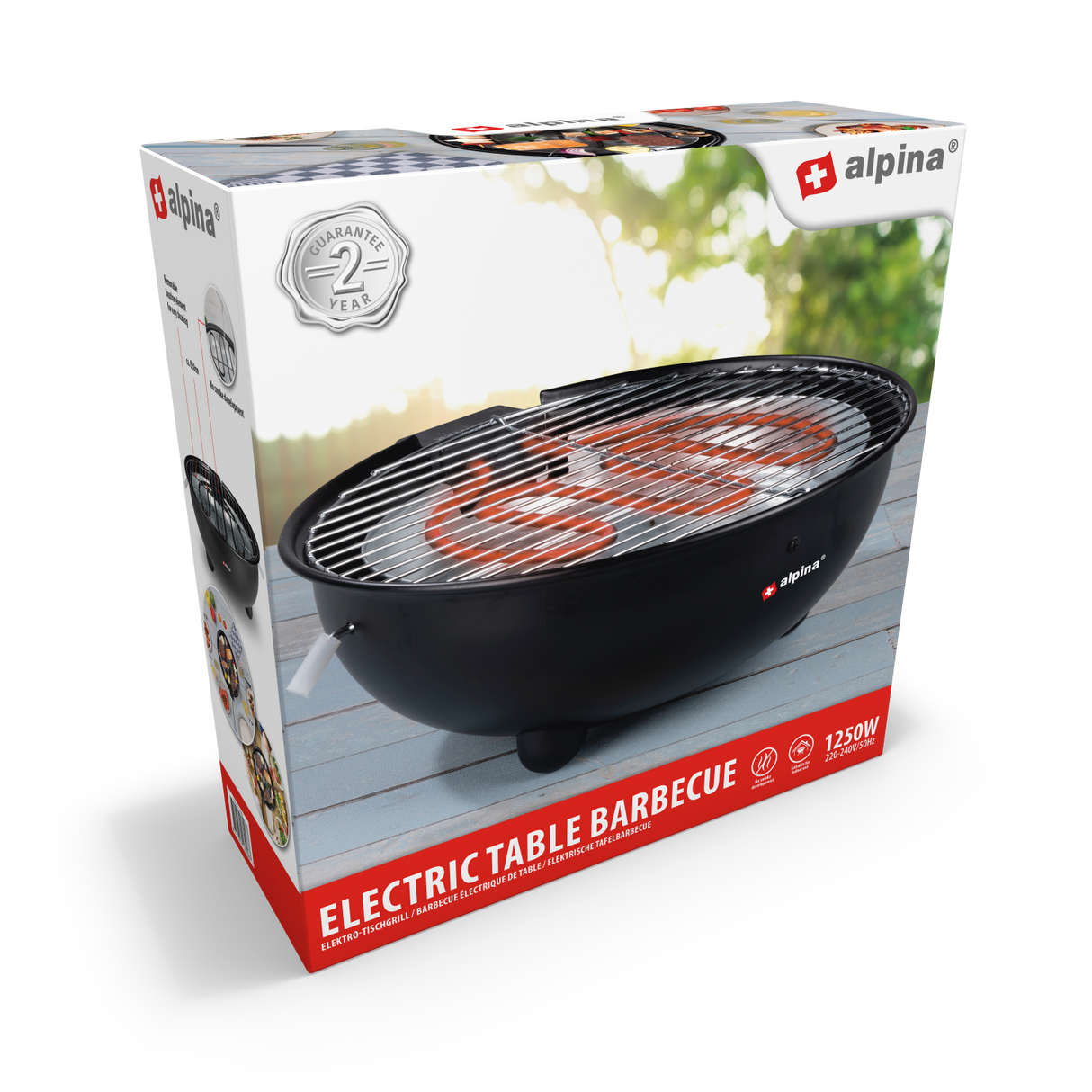 alpina Elektrische BBQ 1250W - Tafel Barbecue zonder Rook