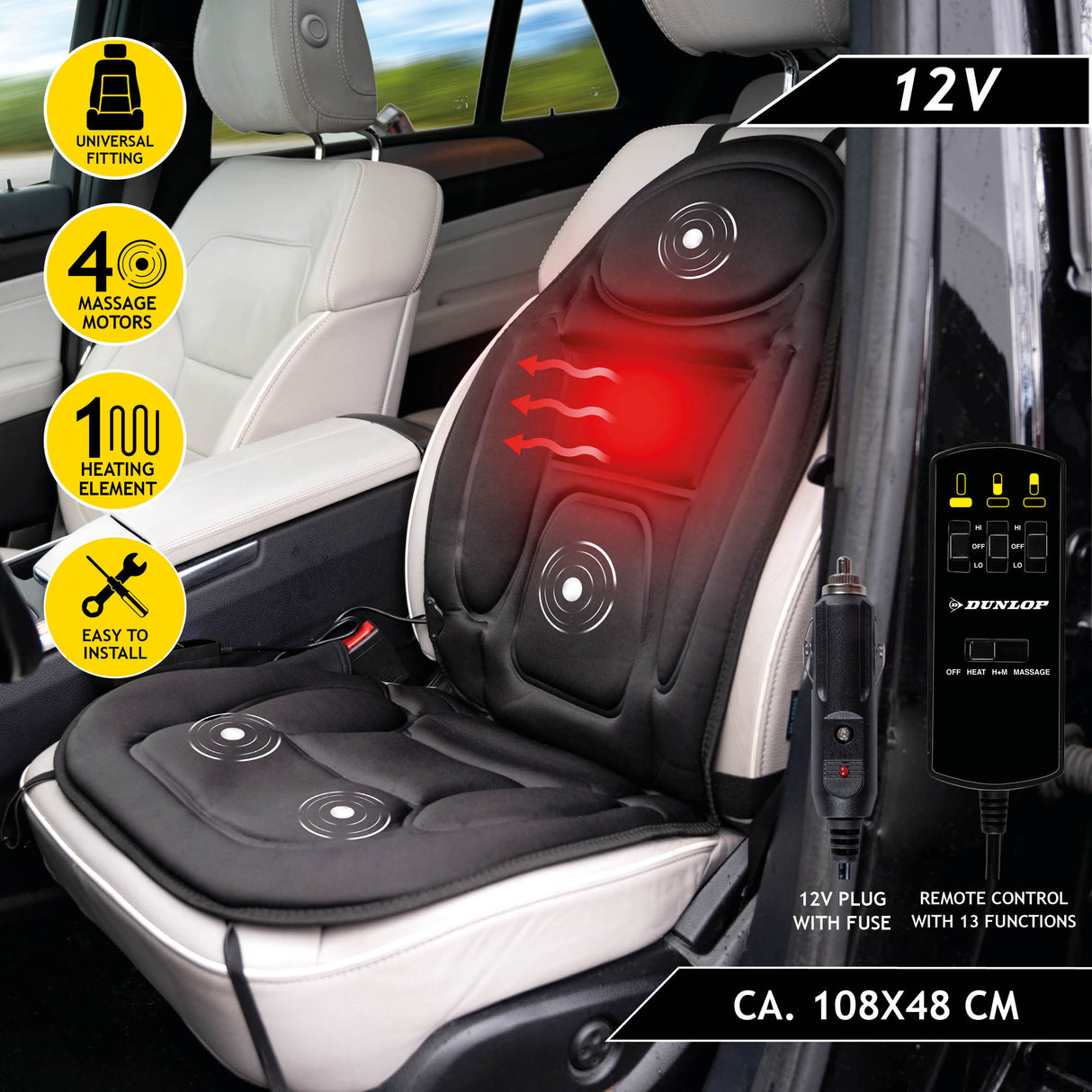 Dunlop Massagestoel Auto met Verwarmingsfunctie - maximondo