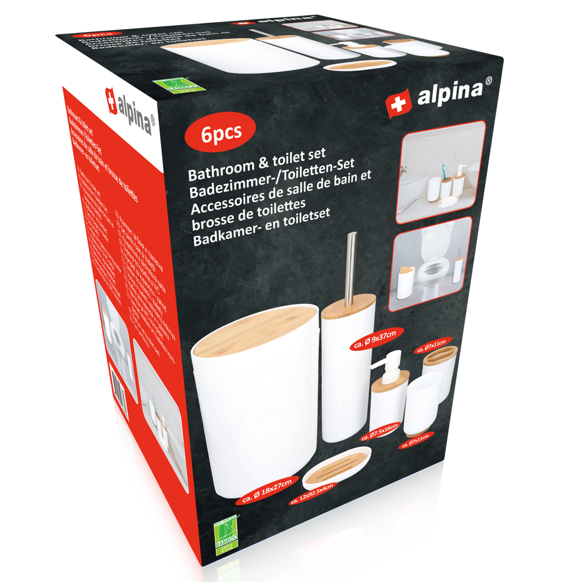 alpina Badkamerset Bamboe - Toiletset - 6-Delig - Wit - maximondo