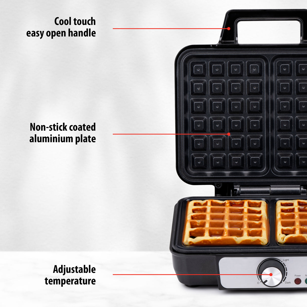 alpina Wafelijzer 1000W - Wafelmaker voor Brusselse Wafels - maximondo