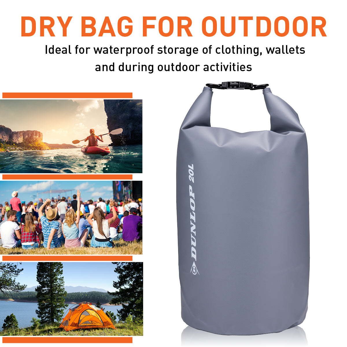 Dunlop 20L Waterdichte Tas Grijs - maximondo