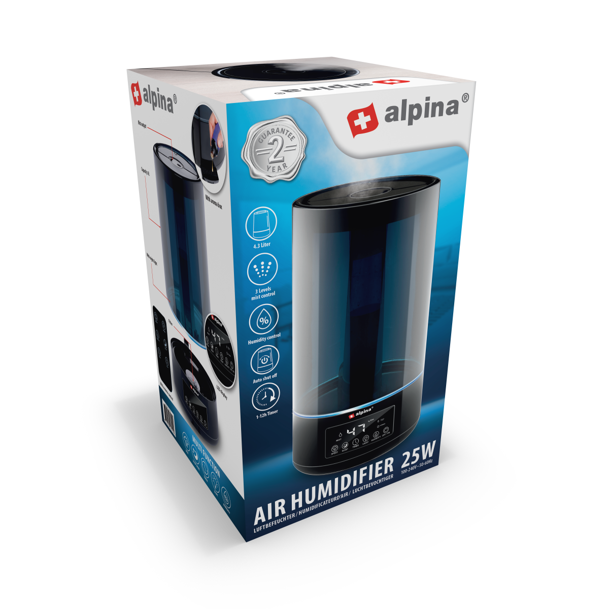 alpina Luchtbevochtiger 4.3L - Zwart - maximondo