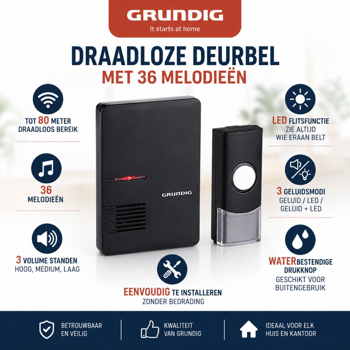 Grundig Deurbelset zwart - maximondo