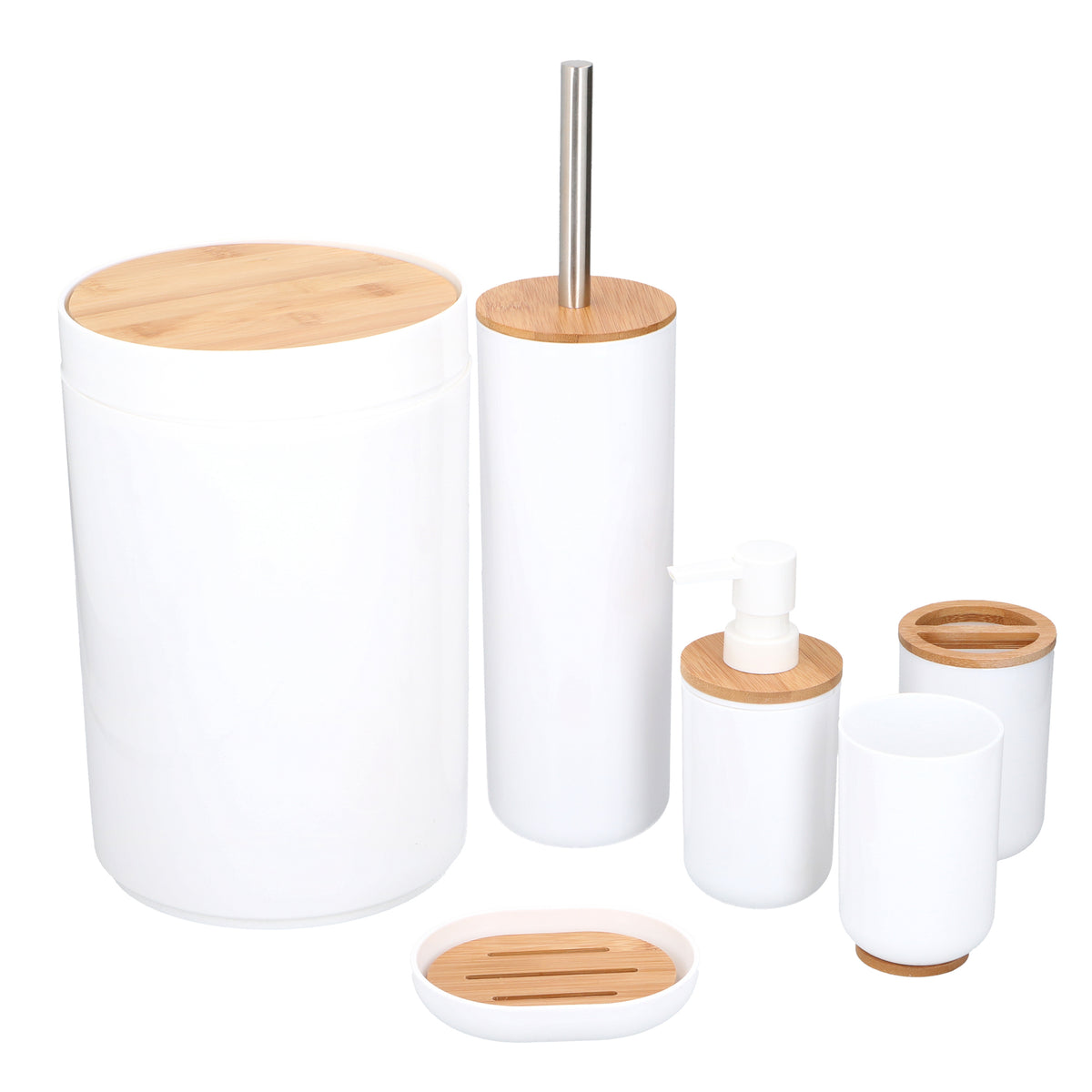 alpina Badkamerset Bamboe - Toiletset - 6-Delig - Wit - maximondo