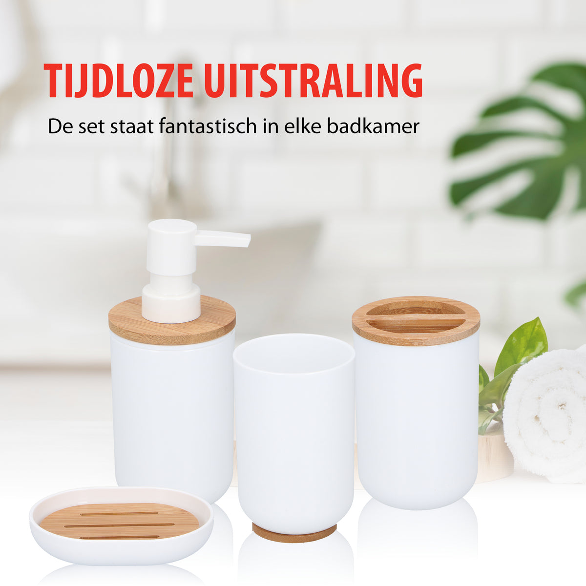 alpina Badkamerset Bamboe - Toiletset - 6-Delig - Wit - maximondo
