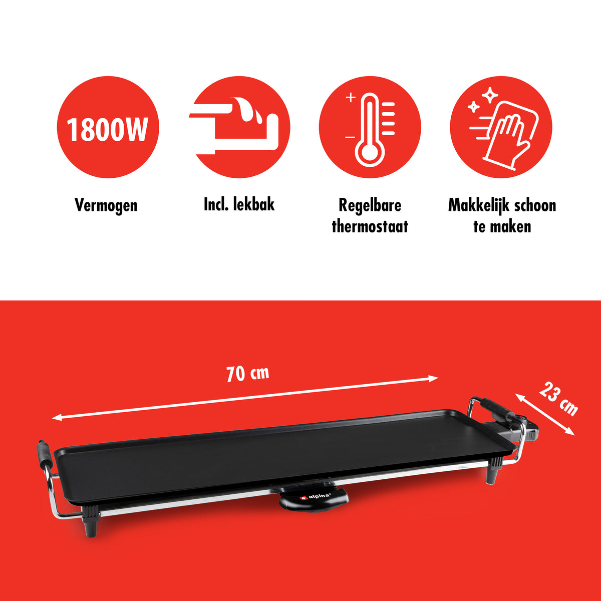 alpina Teppanyaki Grillplaat 1800W - maximondo