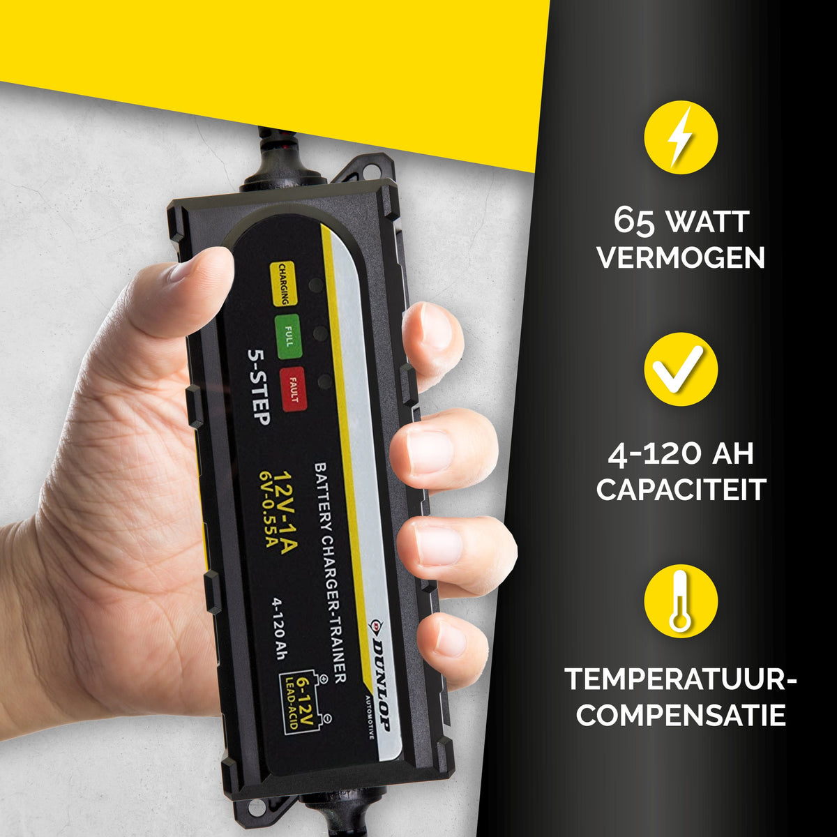 Dunlop Acculader LED 12V - Auto/Motor/Boot