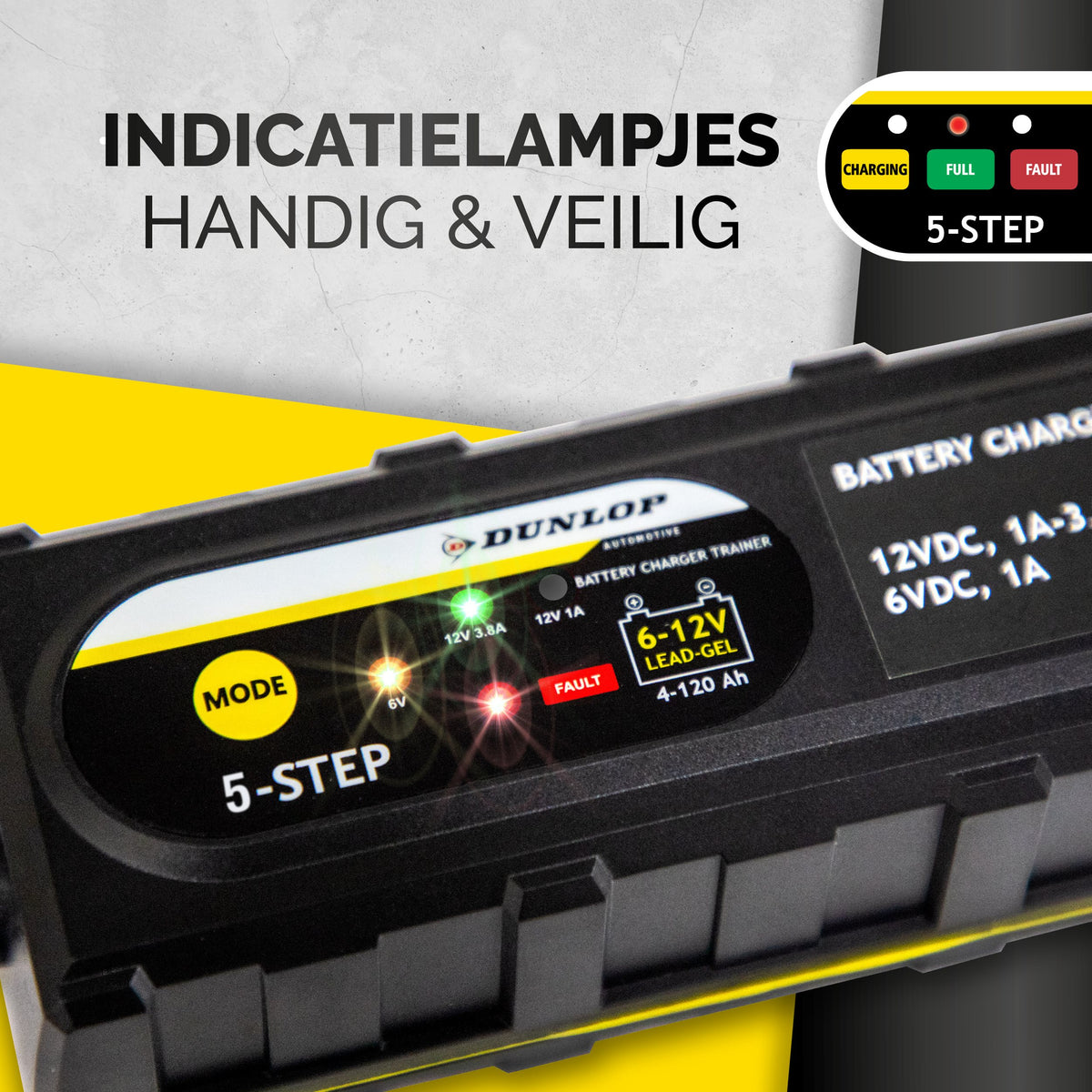 Dunlop Acculader LED 12V - Auto/Motor/Boot