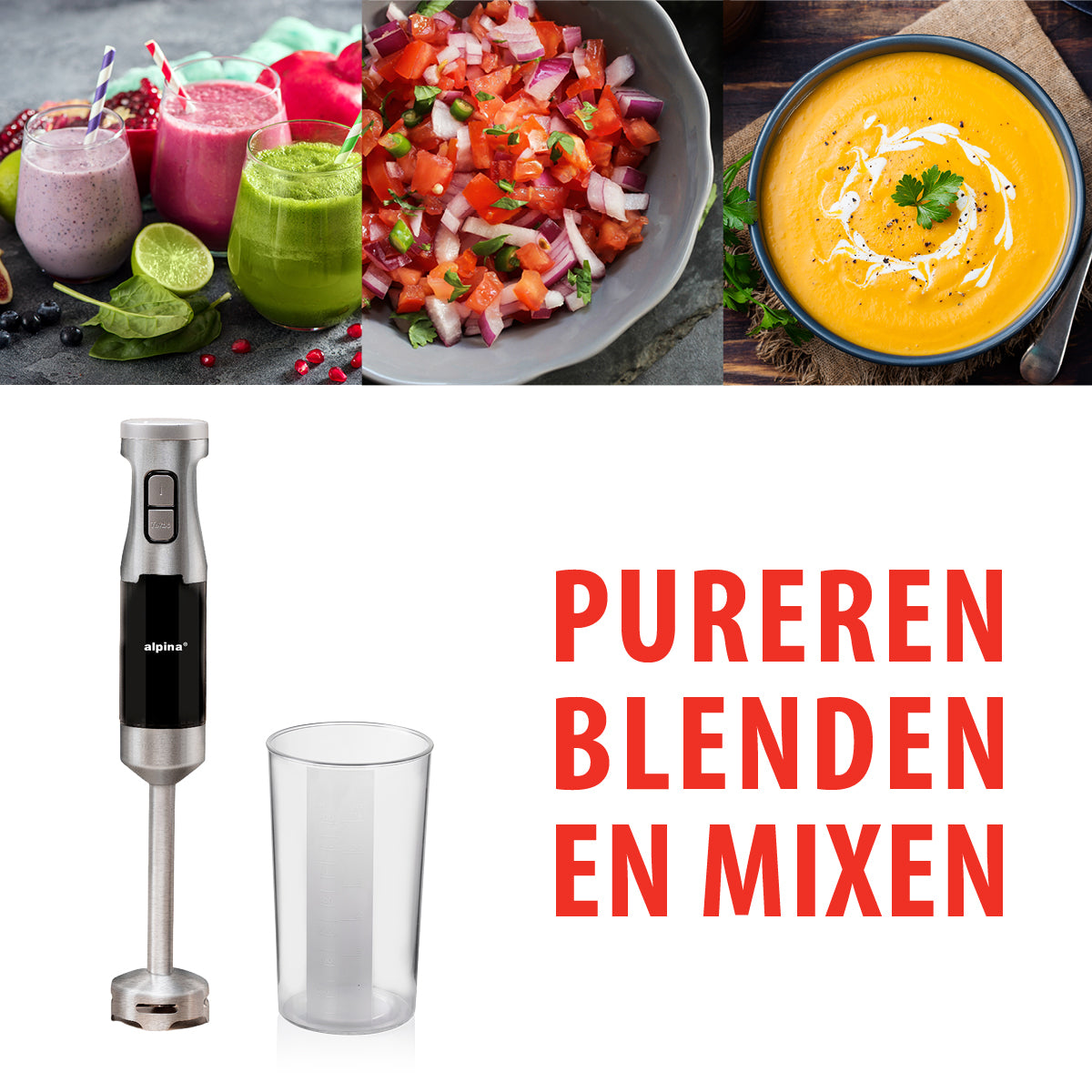 alpina Staafmixer 1000W met Maatbeker - maximondo