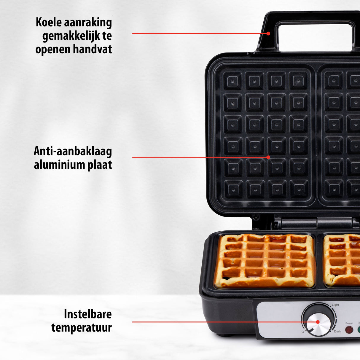 alpina Wafelijzer 1000W - Wafelmaker voor Brusselse Wafels - maximondo
