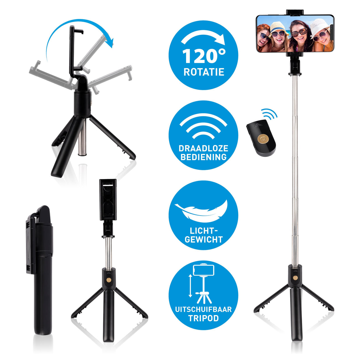 Grundig Selfie Stick & Statief, 120° - maximondo