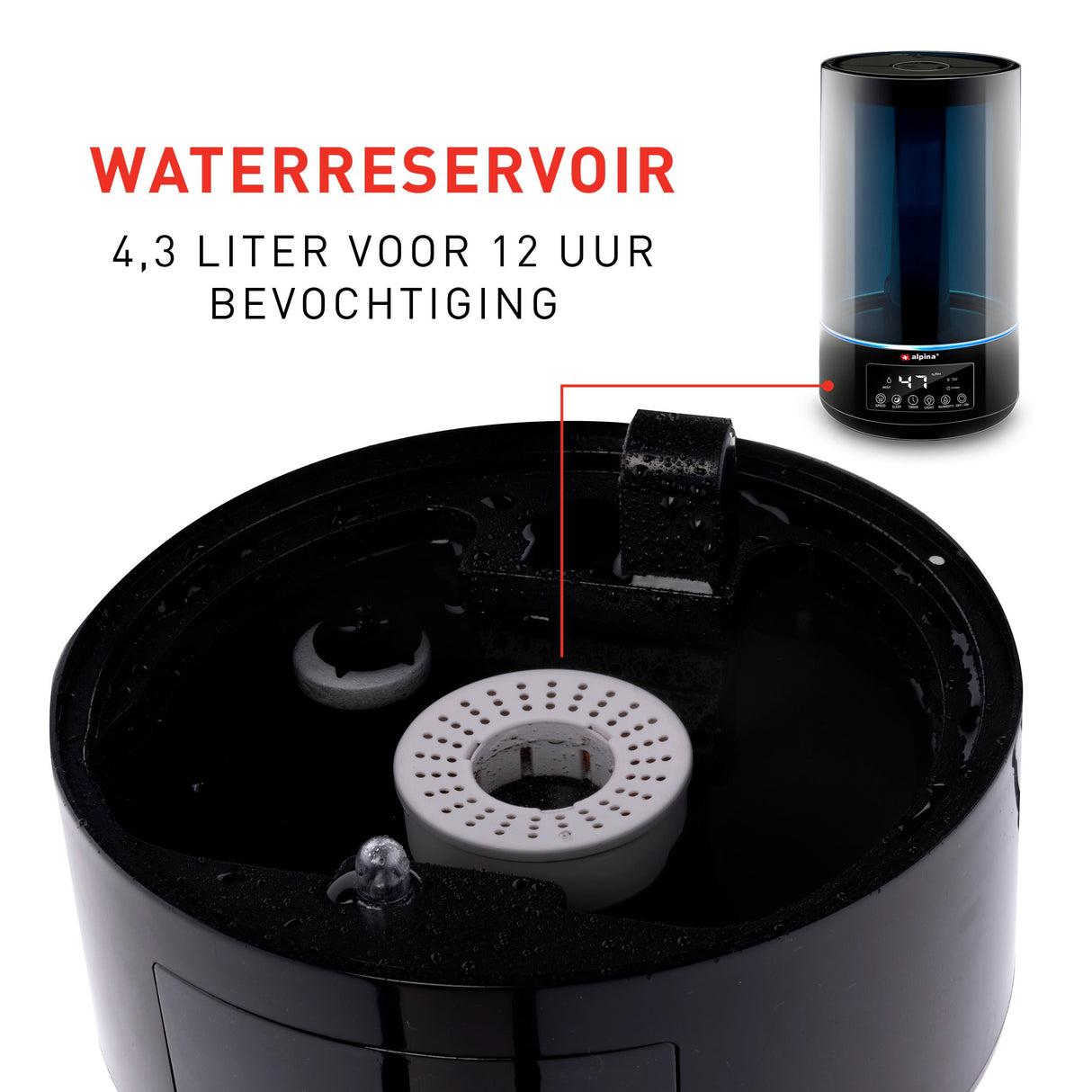 alpina Luchtbevochtiger 4.3L - Zwart - maximondo