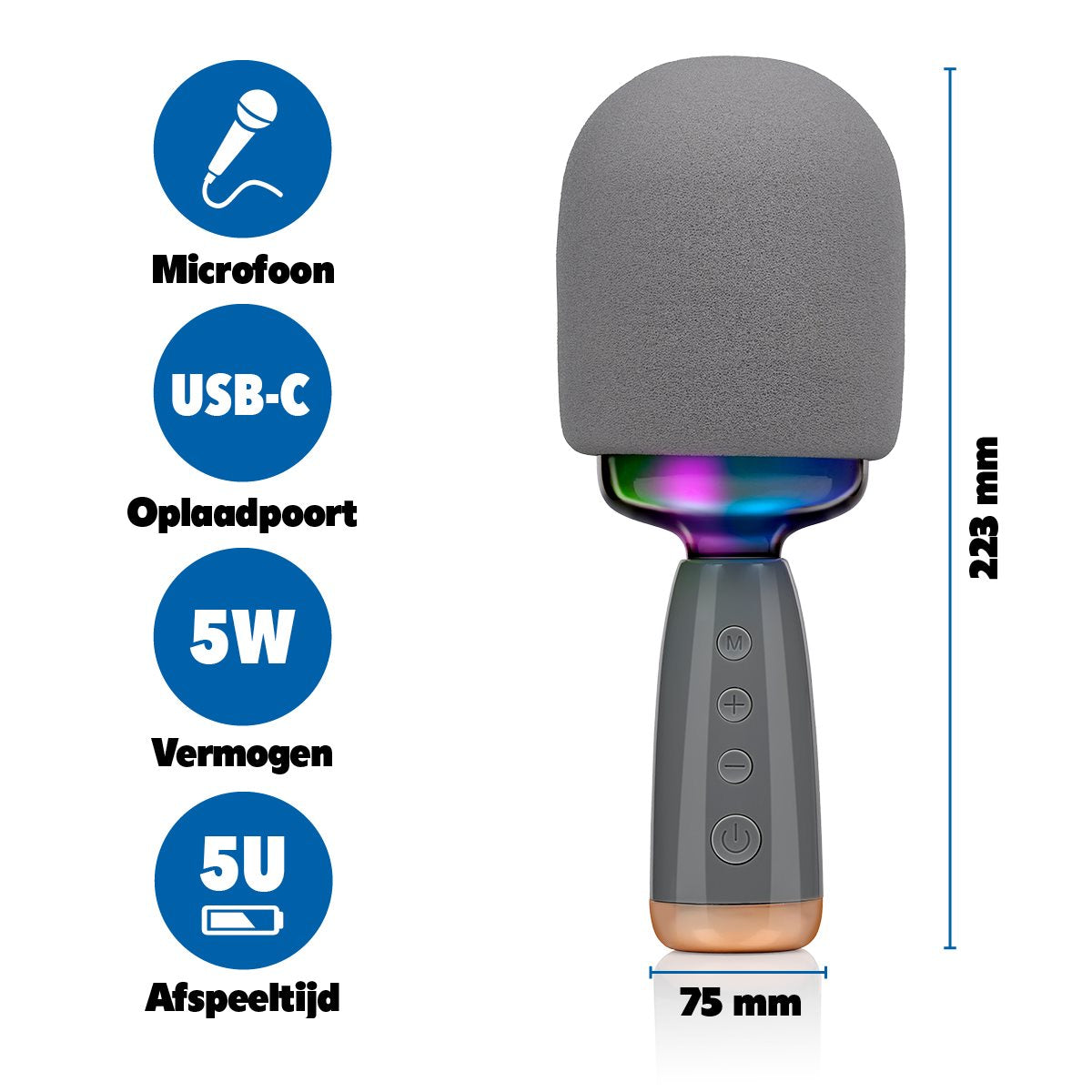 Karaoke Microfoon Bluetooth RGB Licht, 5 Uur - maximondo