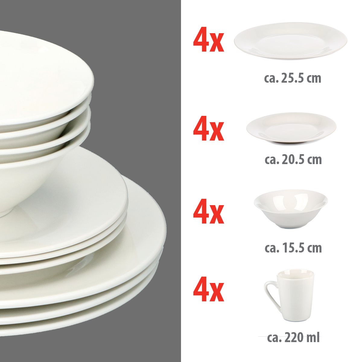 alpina Serviesset 16-Delig - Bordenset Diner 4 Persoons - maximondo