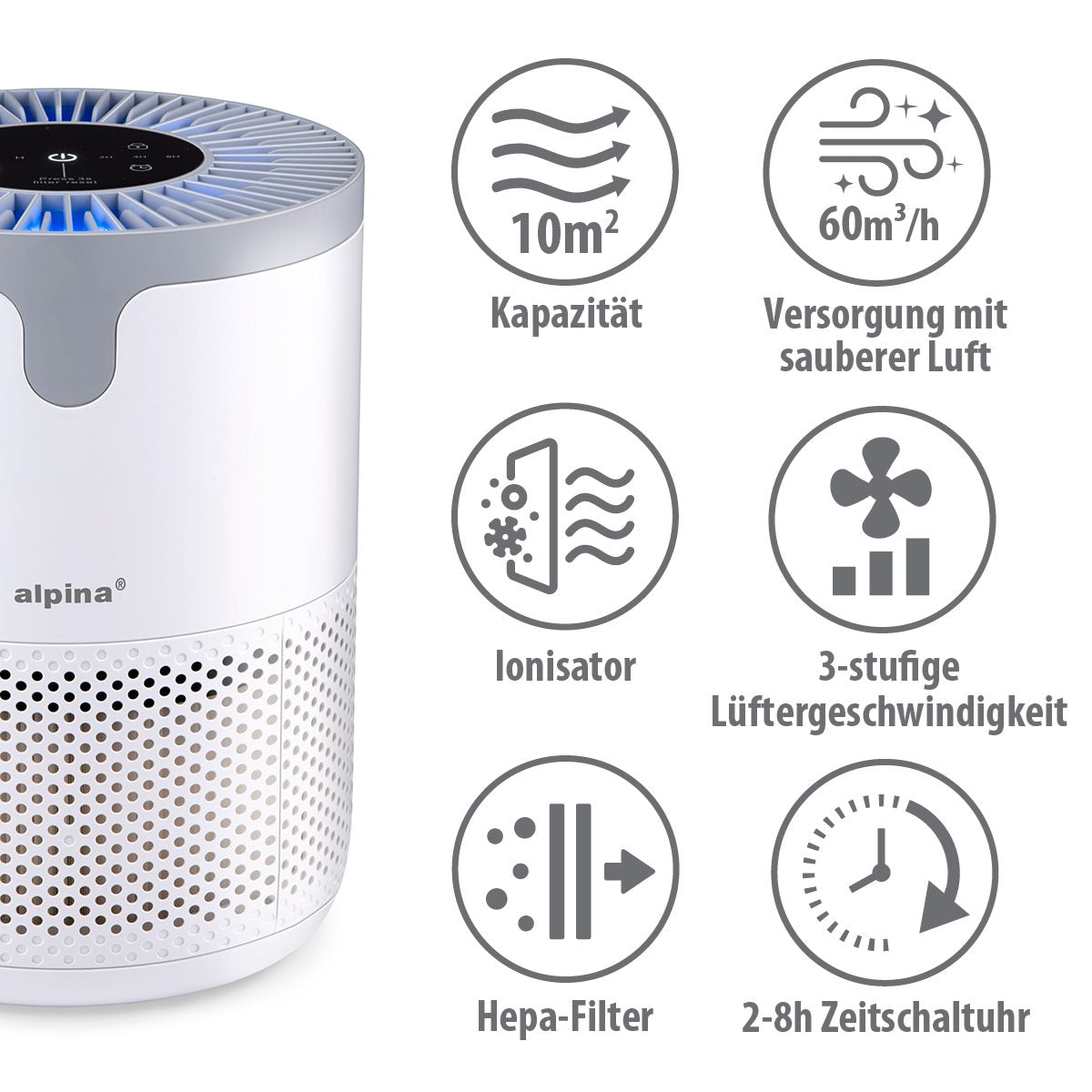 alpina Luchtreiniger met HEPA Filter - maximondo