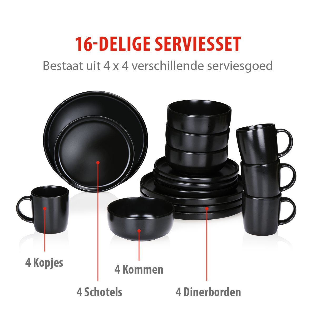 alpina Serviesset 4 Persoons - Aardewerk Servies 16-Delig - maximondo