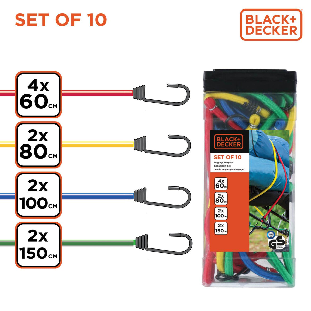 BLACK+DECKER Spanelastiek Set - 10 Stuks - maximondo