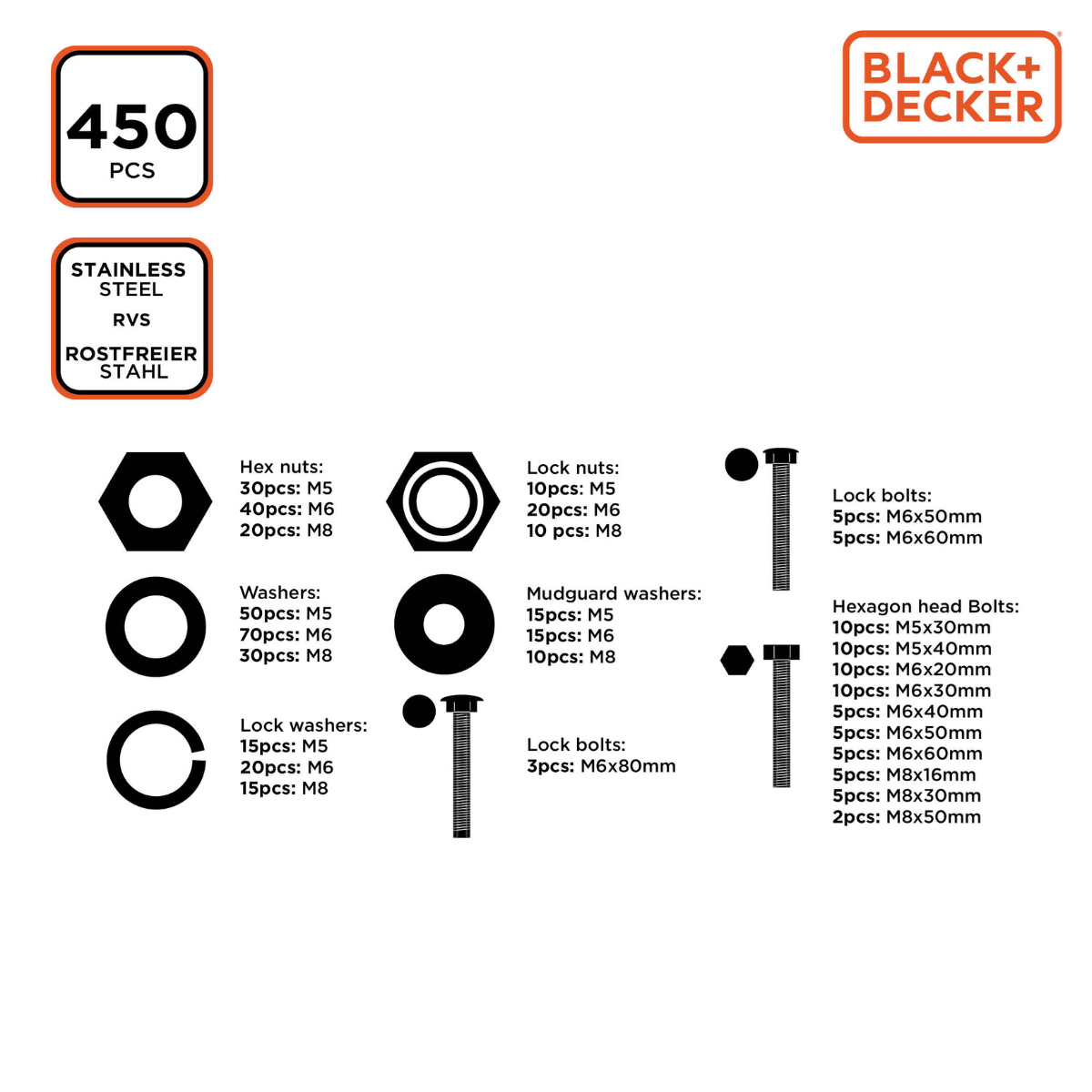 BLACK+DECKER Bouten en Moeren Set - maximondo