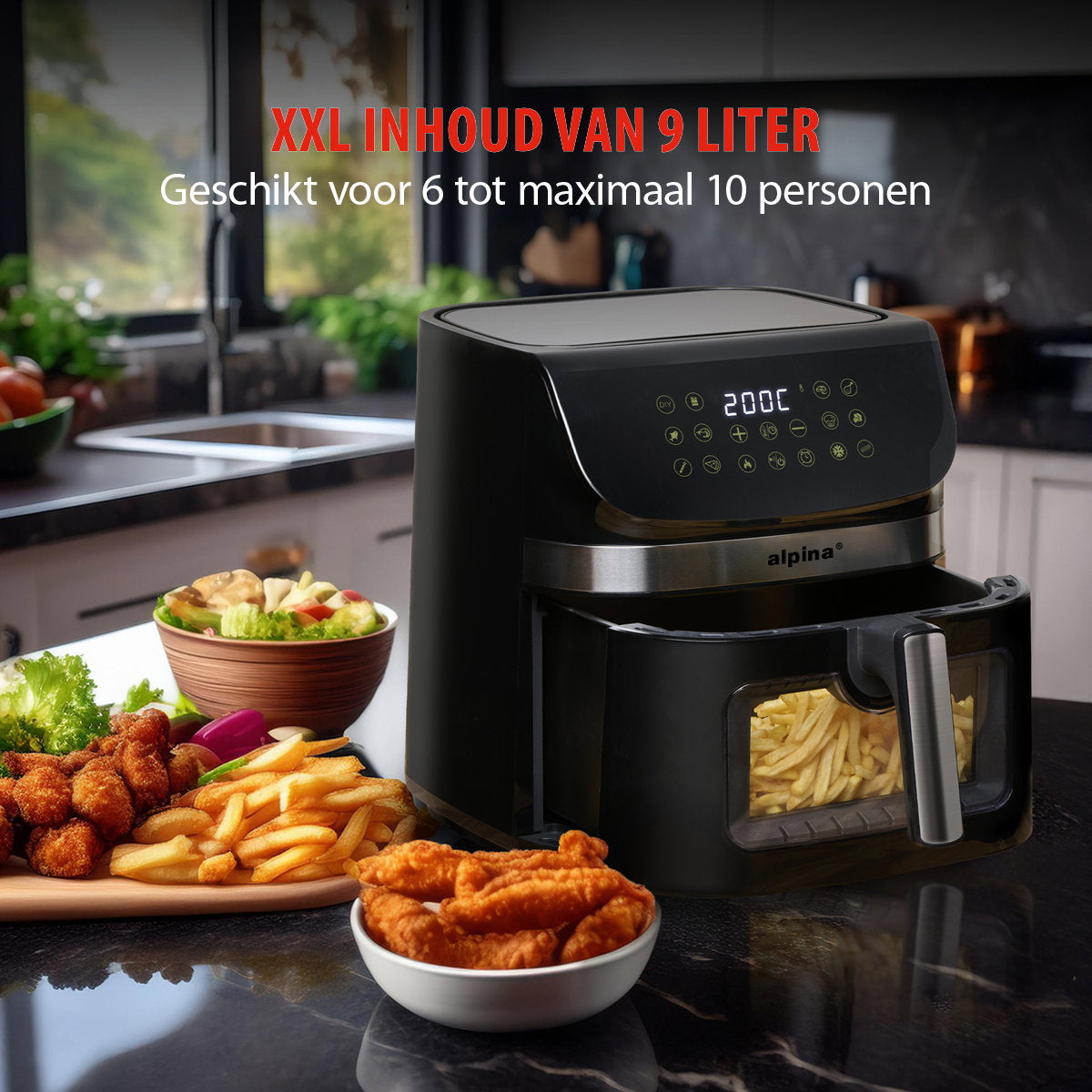 alpina Dubbele Airfryer XXL - Heteluchtfriteuse 9L - maximondo