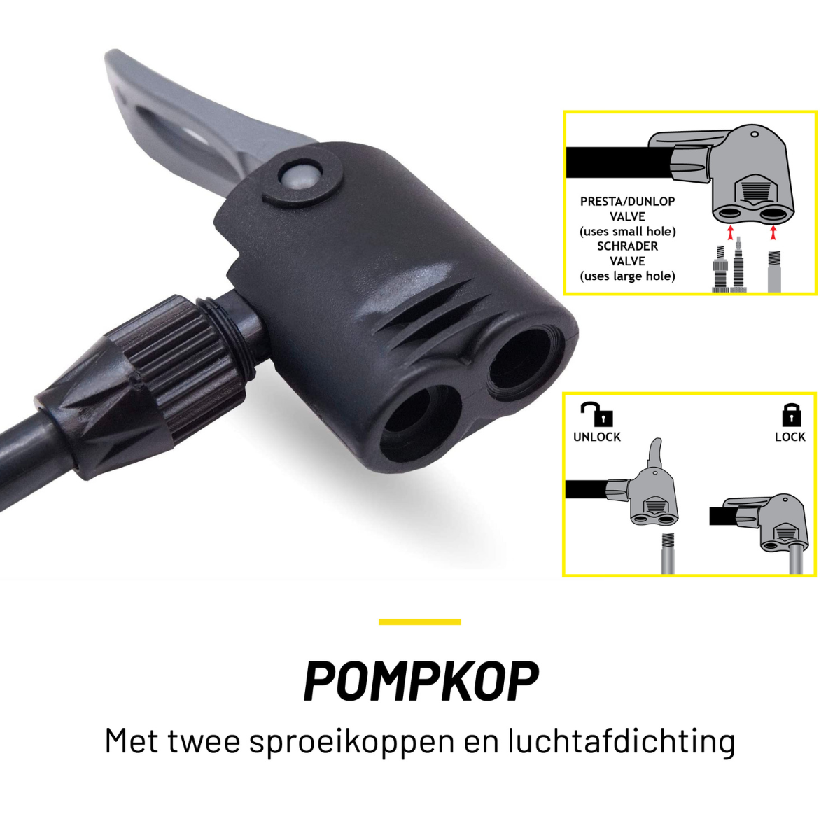 Dunlop Fietspomp Pro uitvoering - Analoge Drukmeter - Zwart - maximondo
