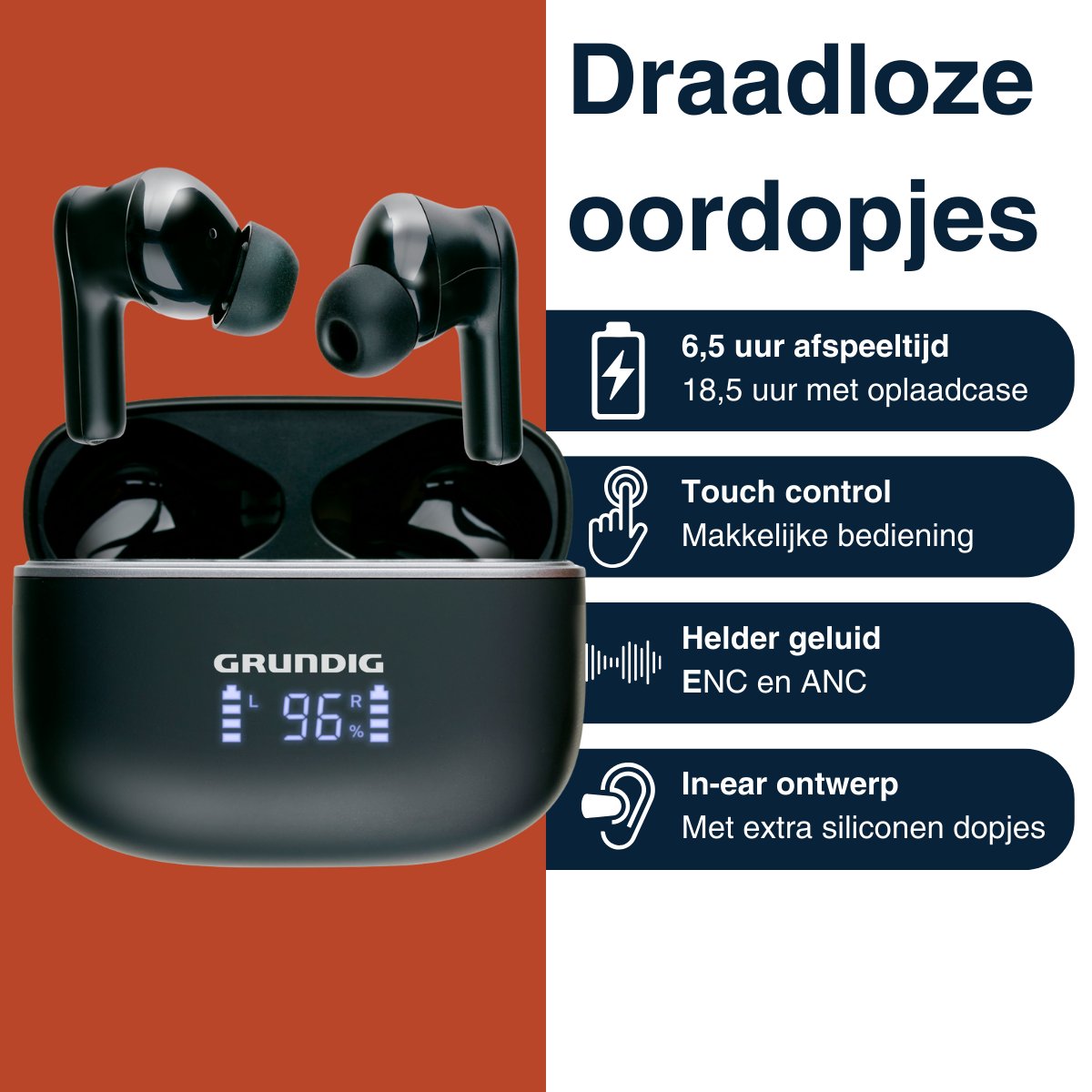 Grundig Draadloze Oordopjes 6,5 Uur - maximondo