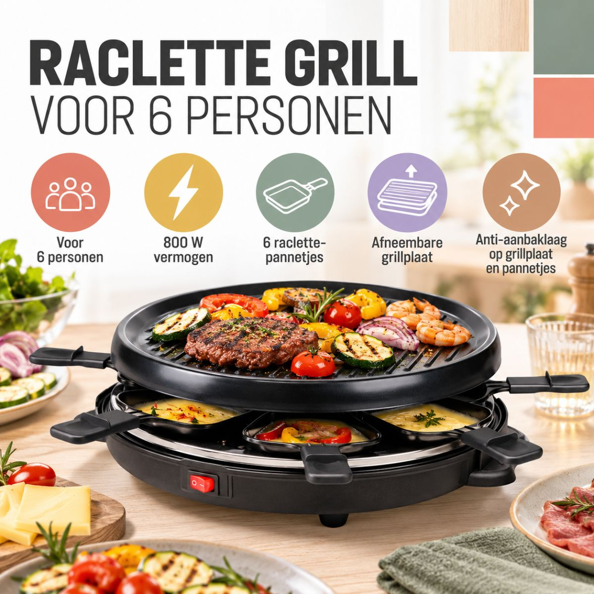 alpina Raclette-Grill 800W Met Afneembare Grillplaat - maximondo