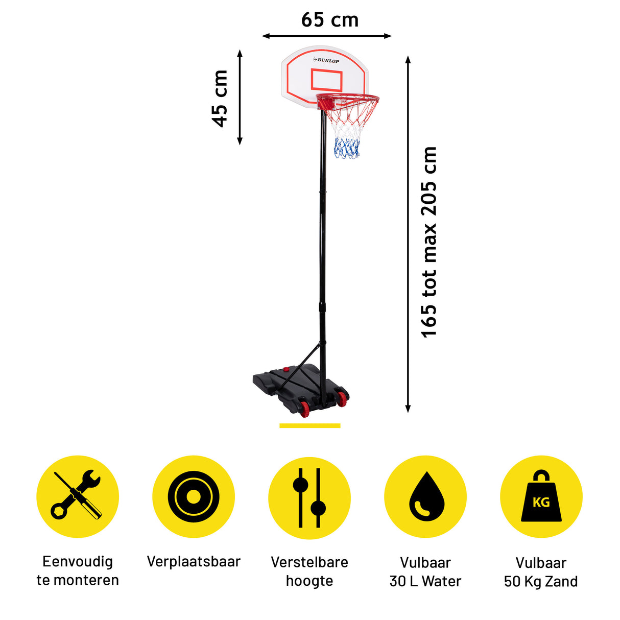 Dunlop Basketbal Verstelbare Basketbal Standaard 165-205 cm - maximondo