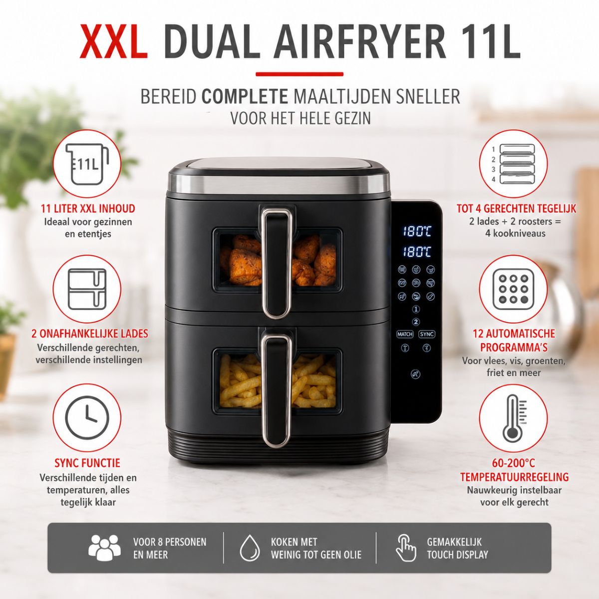 alpina Airfryer XXXL - Heteluchtfriteuse 11L - 8 Personen - maximondo