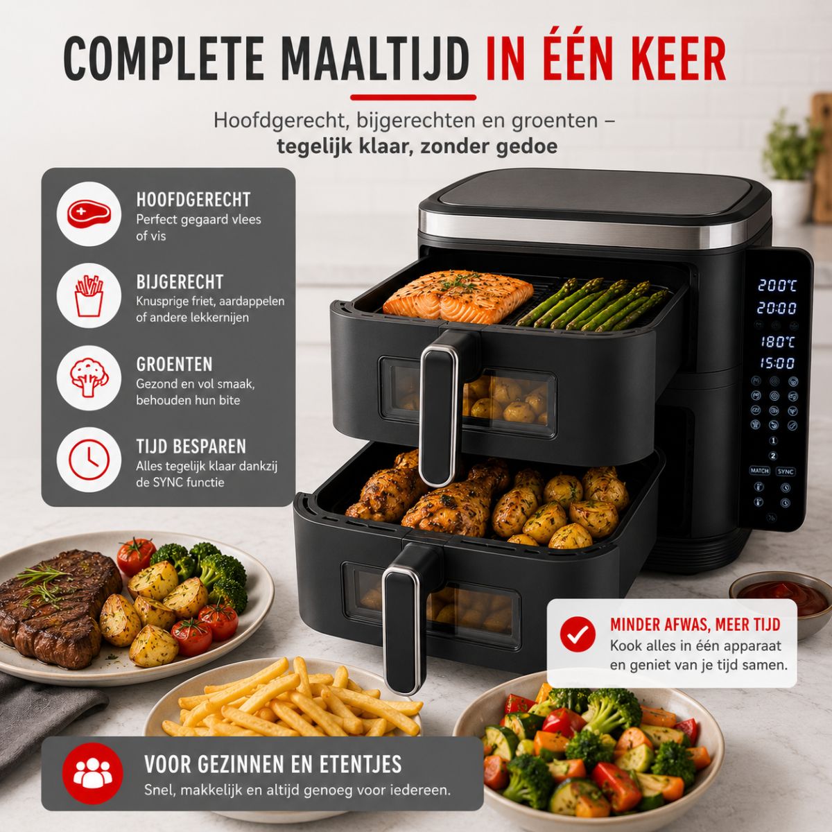 alpina Airfryer XXXL - Heteluchtfriteuse 11L - 8 Personen - maximondo
