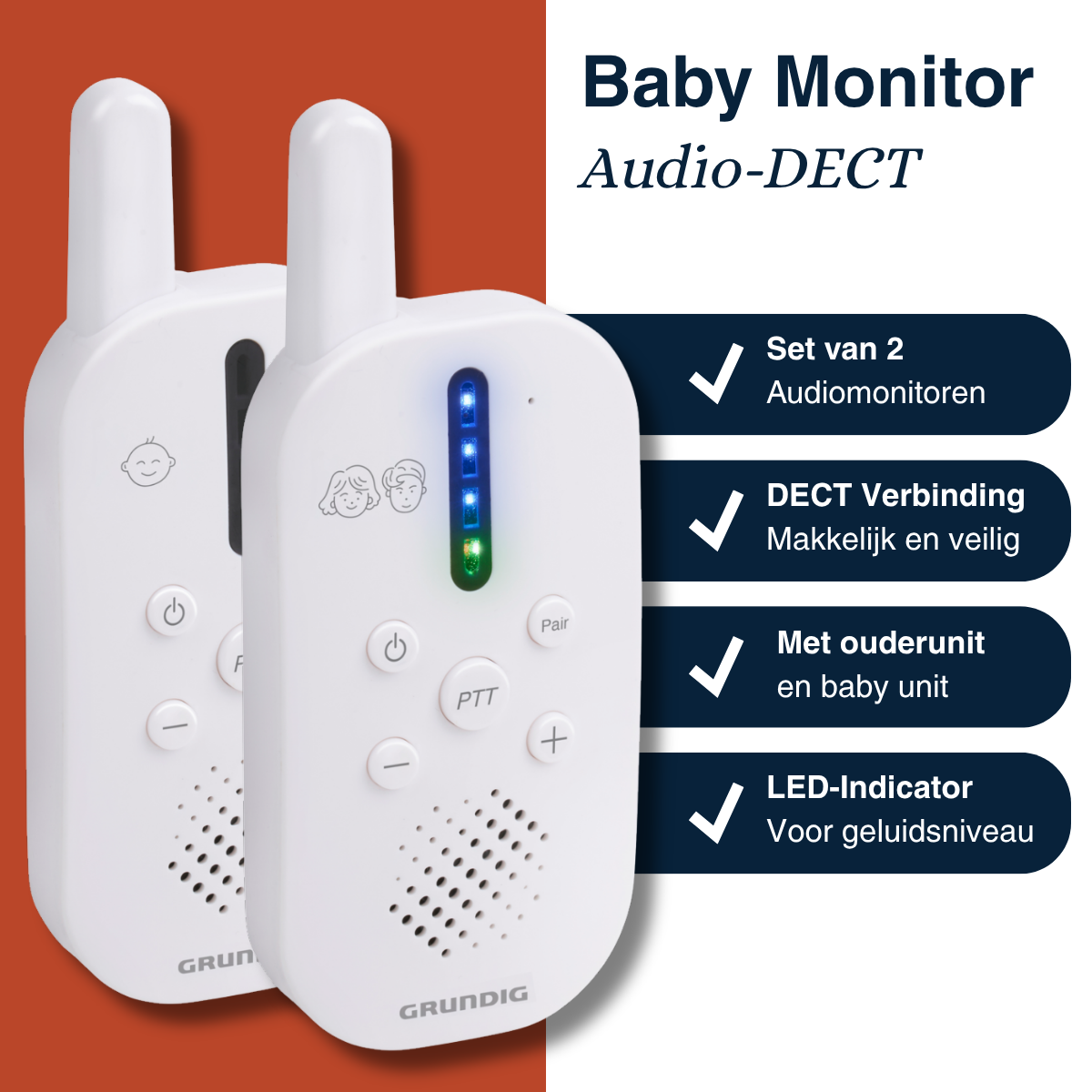 Grundig DECT Audio Babyfoon - Baby Monitor met 150M bereik - maximondo