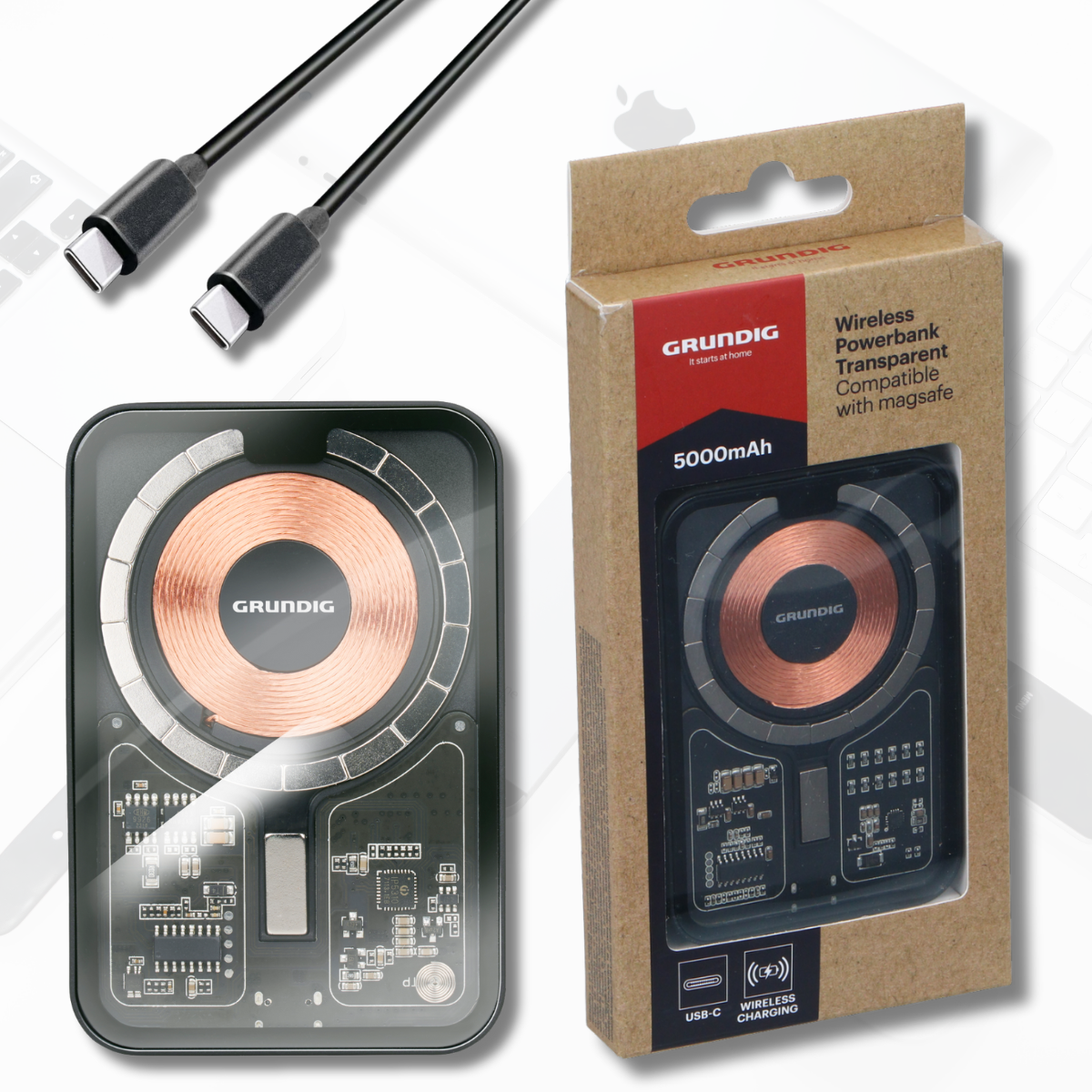 Grundig Draadloze Powerbank Transparent 5000mAh - maximondo