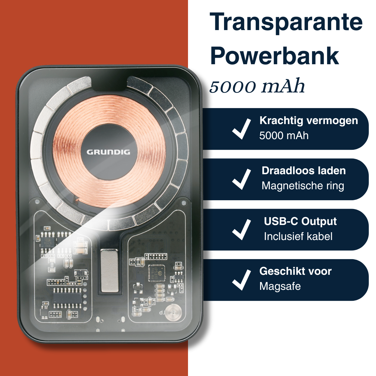 Grundig Draadloze Powerbank Transparent 5000mAh - maximondo