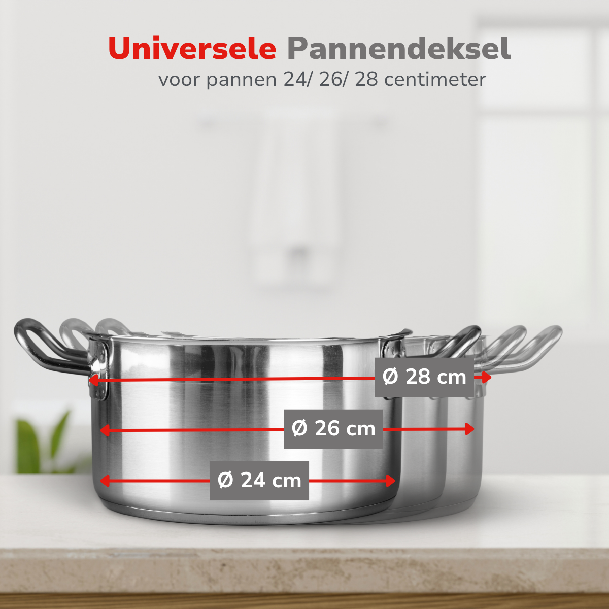 alpina Universeel Glazen Deksel Pannendeksel 24cm/26cm/28cm - maximondo