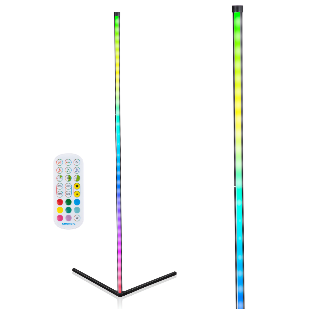 Grundig RGB LED Hoeklamp Staand met Muziek Sync, Dimbaar - maximondo