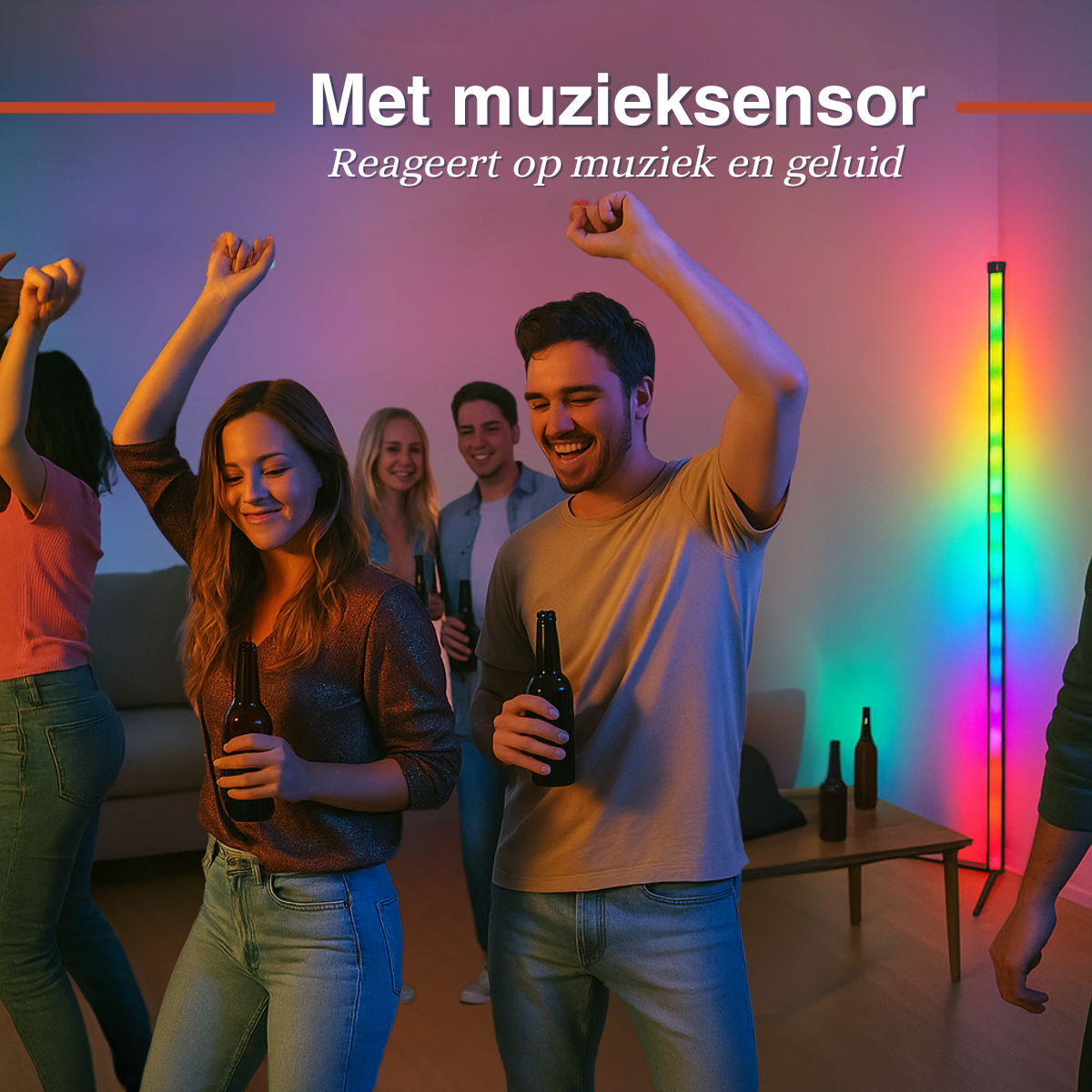 Grundig RGB LED Hoeklamp Staand met Muziek Sync, Dimbaar - maximondo