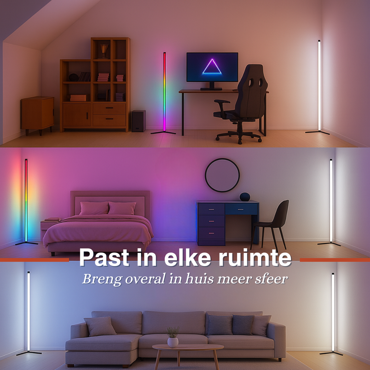 Grundig RGB LED Hoeklamp Staand met Muziek Sync, Dimbaar - maximondo