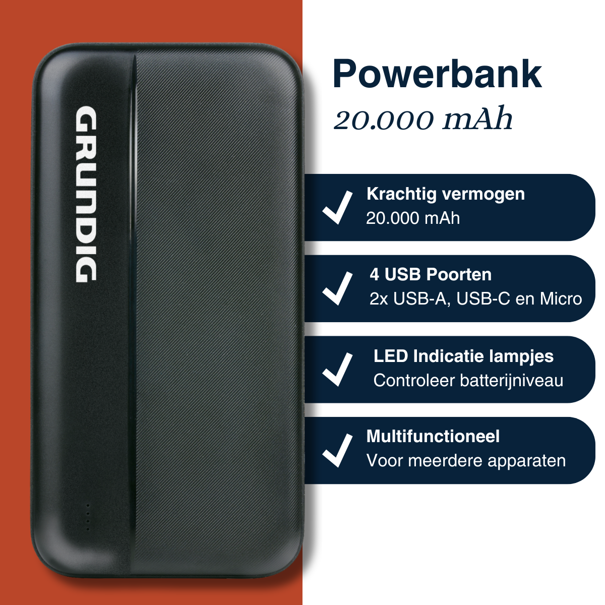 Grundig Powerbank 20000 mAh – Externe Batterij - maximondo