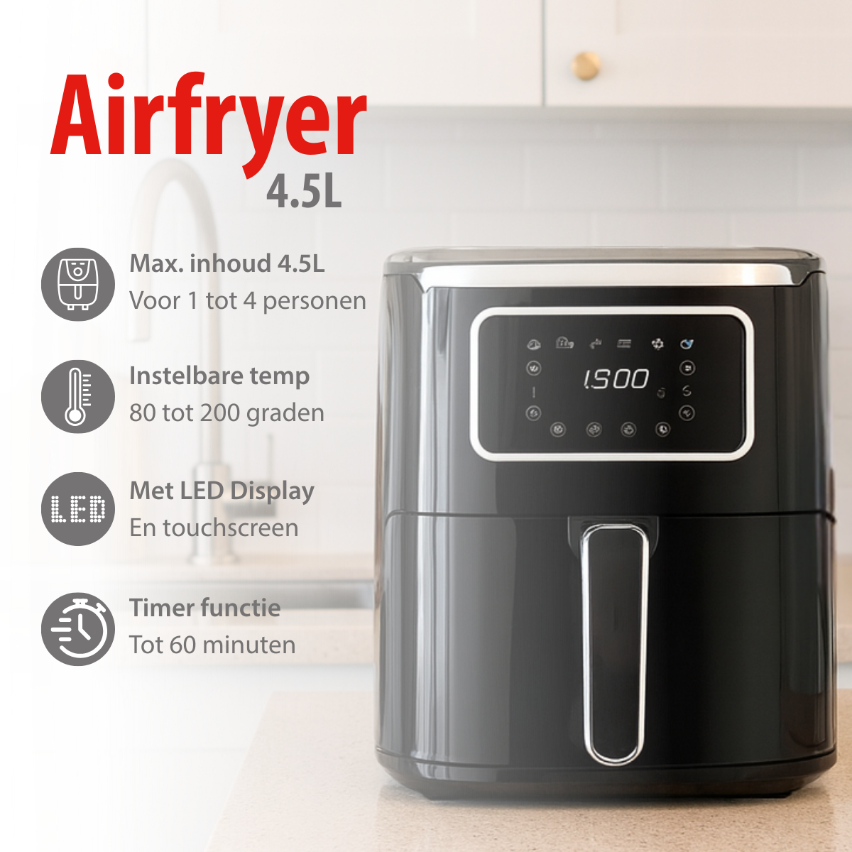 alpina Airfryer 4.5L - Heteluchtfriteuse voor 1-4 Personen