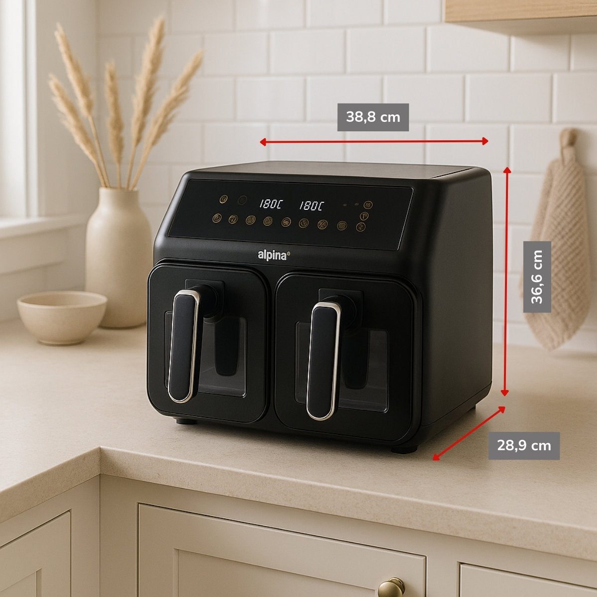 alpina Dubbele Airfryer XXL - Heteluchtfriteuse 2x4L - maximondo
