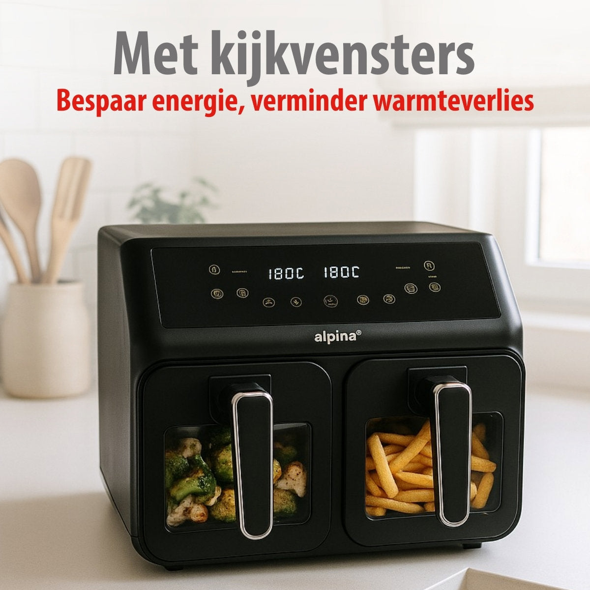 alpina Dubbele Airfryer XXL - Heteluchtfriteuse 2x4L - maximondo
