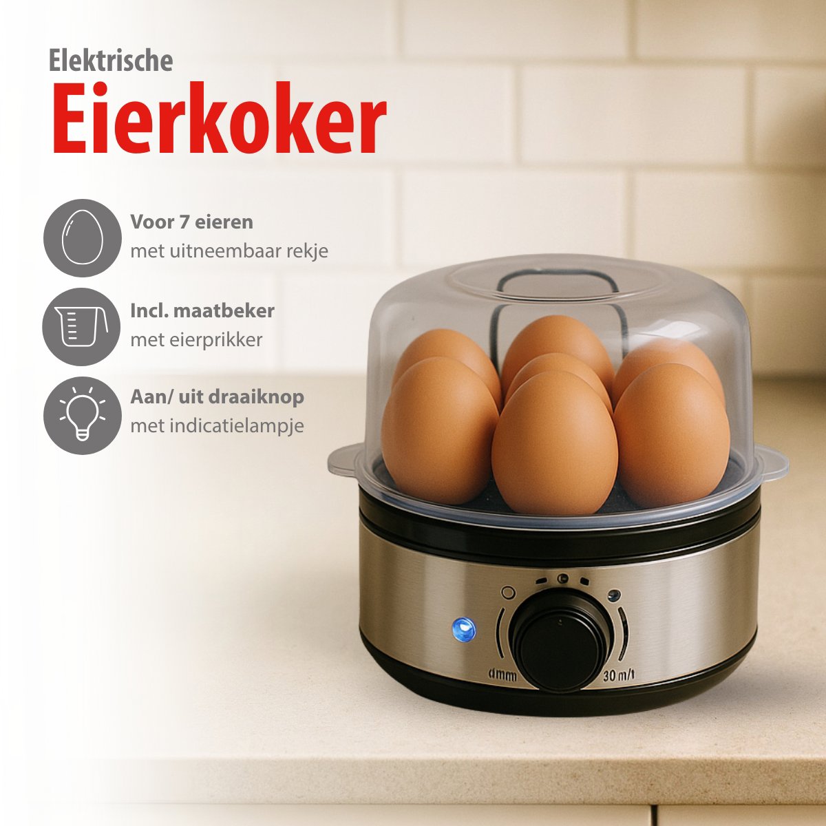 alpina Eierkoker Electrisch 400W – Ei Koker met Timer - maximondo