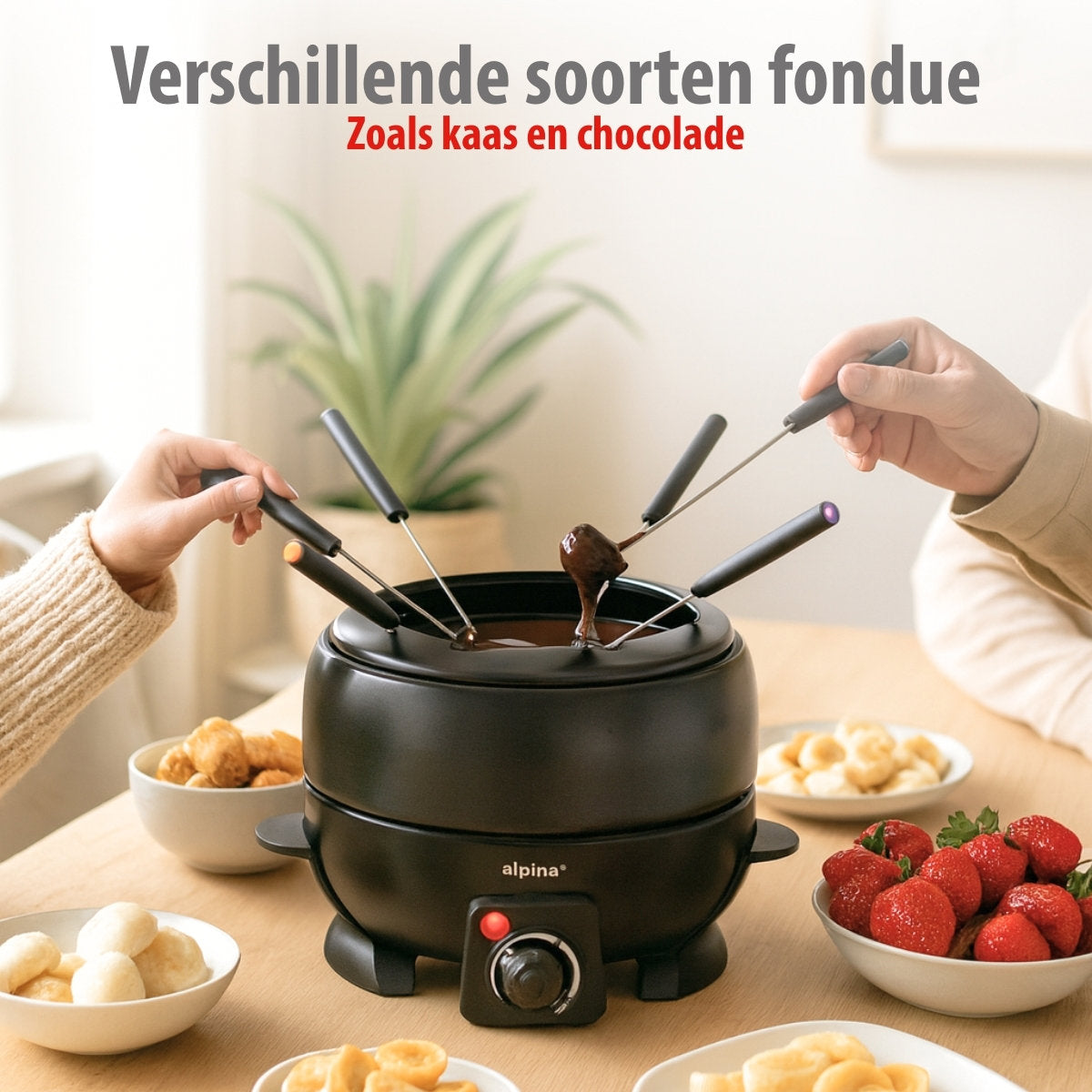 alpina Fondueset Elektrisch 800W – Fonduepan 2L