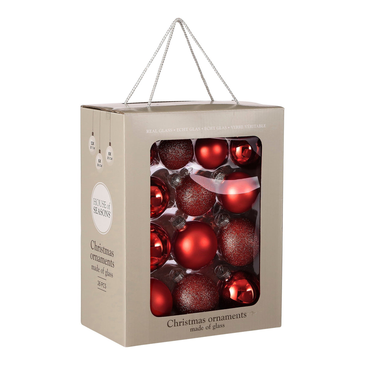 Mica Decorations Bal glas rood 26 stuks - d7cm - maximondo