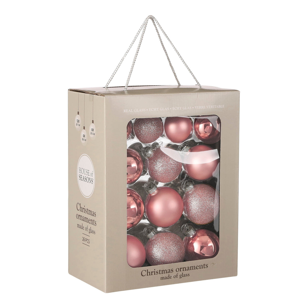 Mica Decorations Bal glas roze 26 stuks - d7cm - maximondo