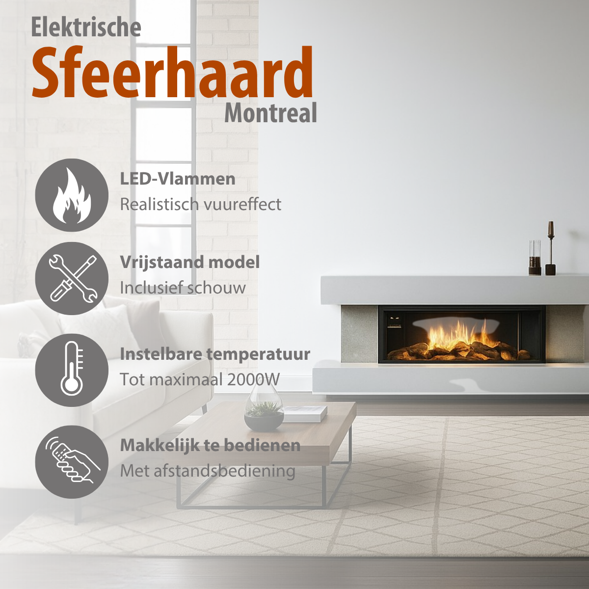 Classic Fire Sfeerhaard Elektrisch Montreal 2000W - maximondo