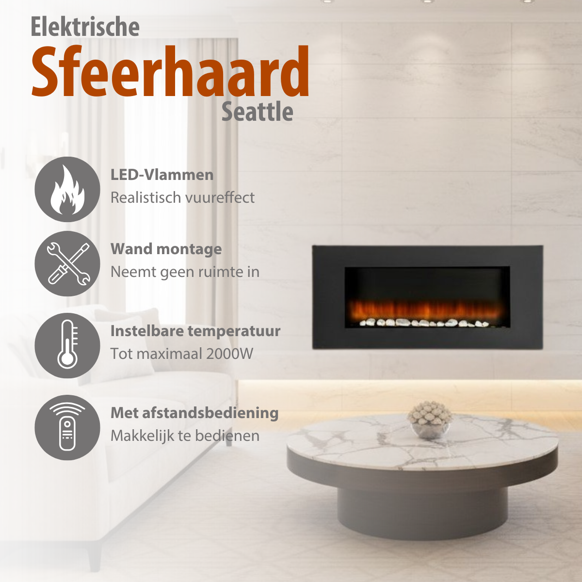 Classic Fire Sfeerhaard Elektrisch Vancouver 94 x 48 x 12 cm - maximondo