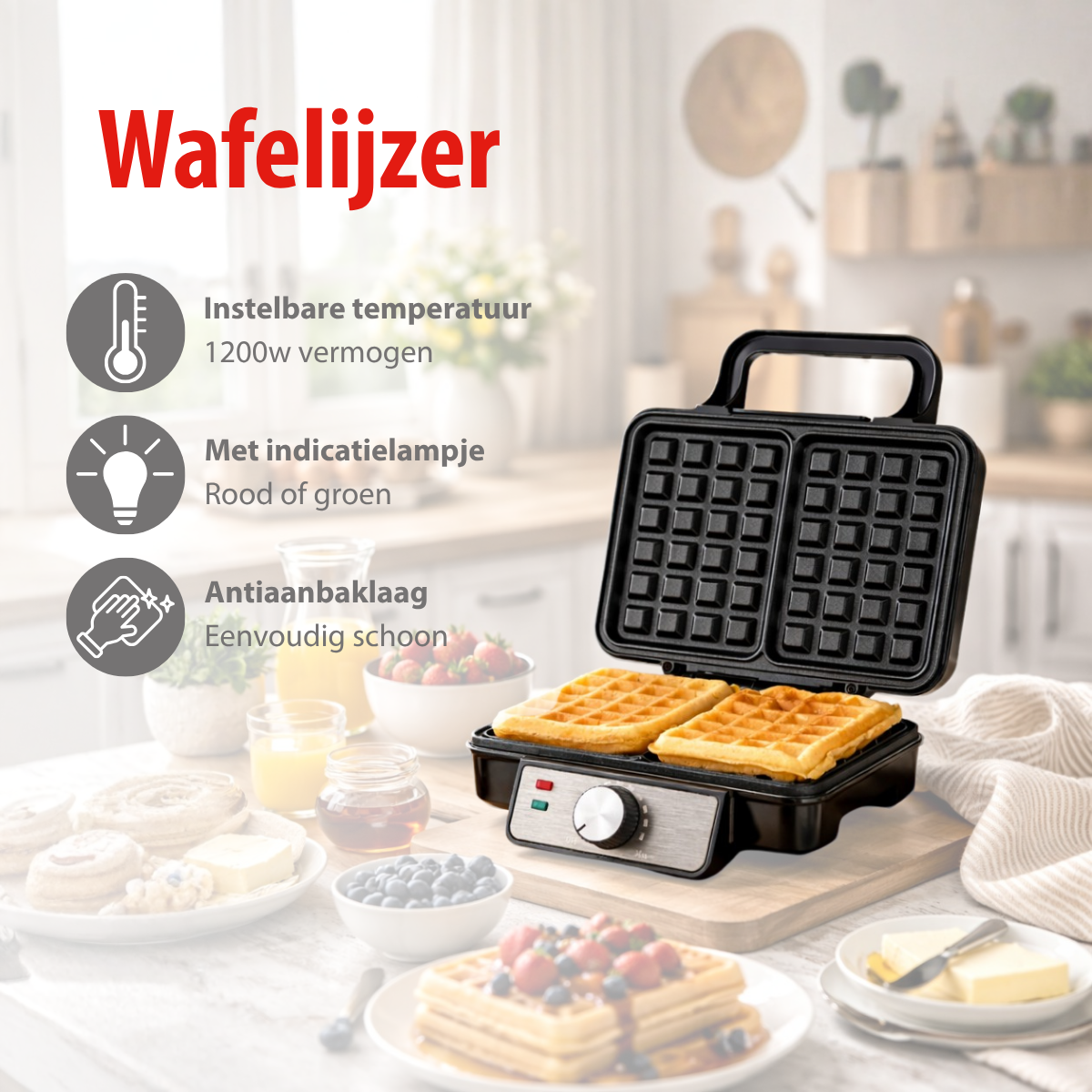 alpina Belgische Wafelmaker 1200W met Temperatuurregeling - maximondo
