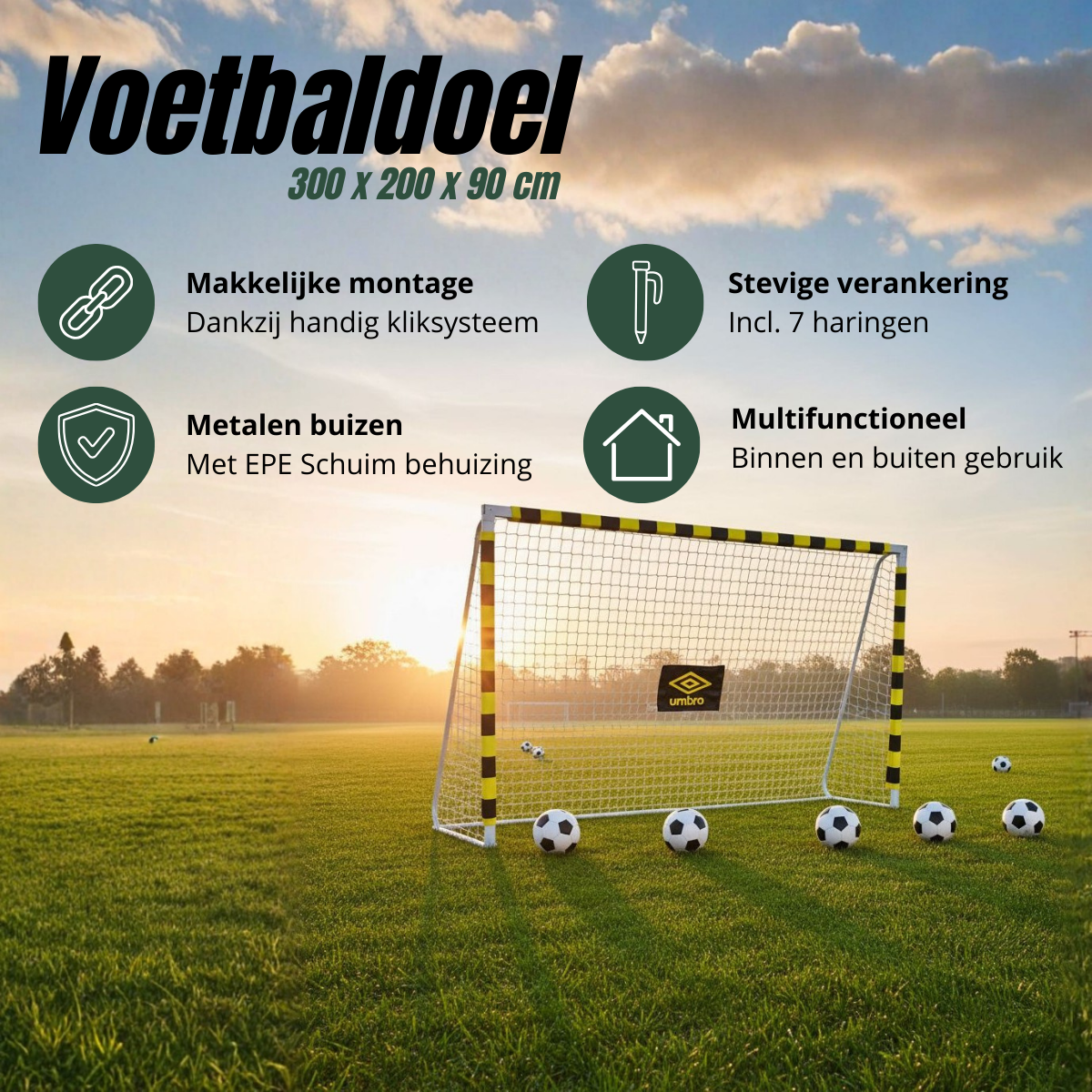 Umbro Voetbaldoel 300 x 200 x 90cm - maximondo