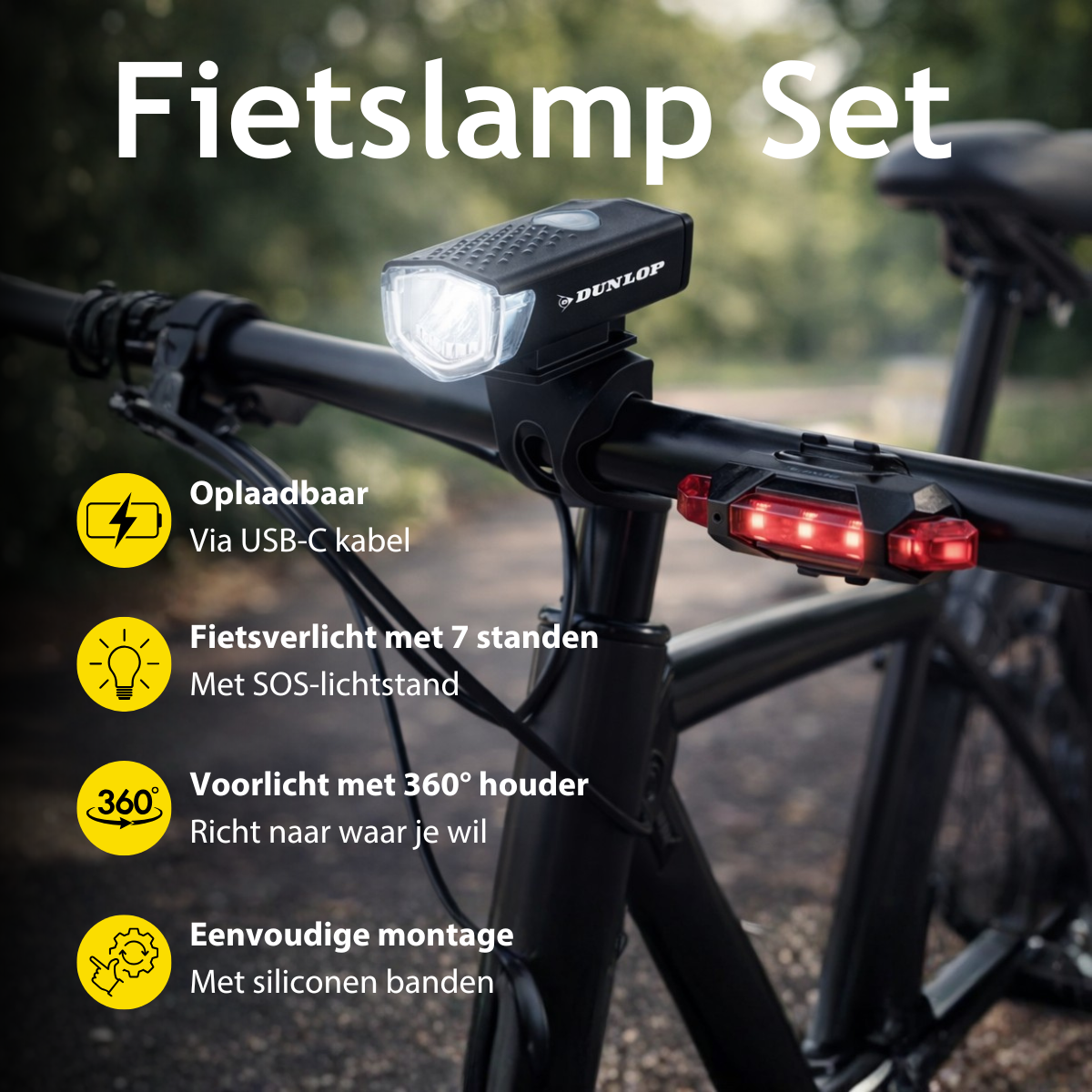 Dunlop Fietslamp Set Oplaadbaar - Fietsverlichting