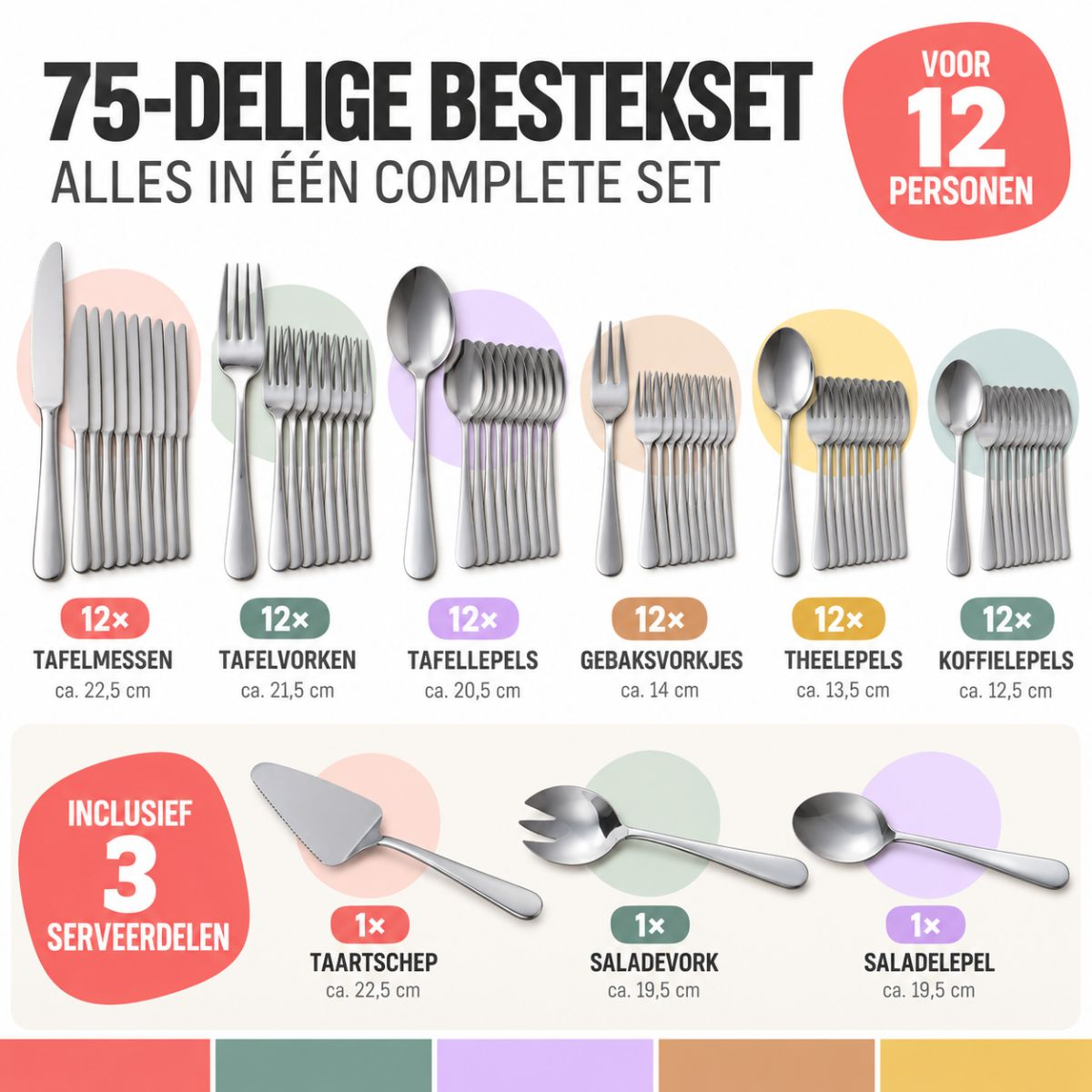 alpina Bestekset 75‑delig voor 12 Personen – Roestvrij Staal - maximondo